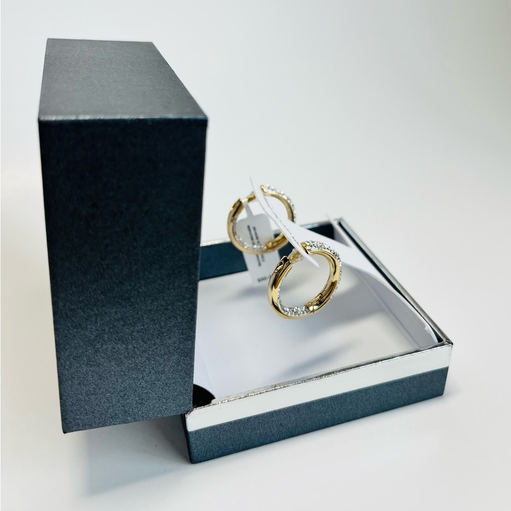 And Now This High Polished Hinged Crystal Pave Hoop Earring, Gold Plate - Picture 7 of 10